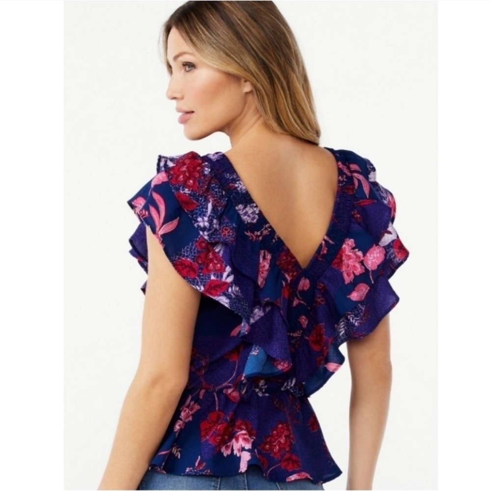 Sofia Jeans by Sofia Vergara Smocked Ruffle Short Sleeve Top Size L - Picture 7 of 16